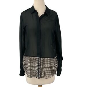 Michael Kors Womens Long Sleeve BlackSheer Houndstooth Button Down Blouse Size M